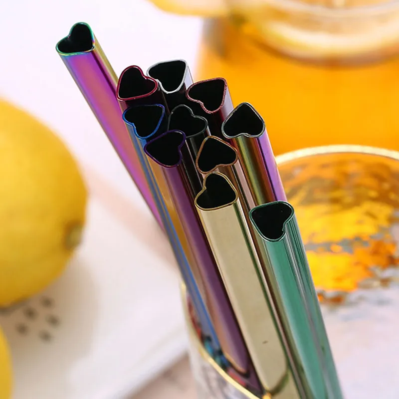 1Pc Heart-Shaped Reusable Stainless Steel Drinking Straw for Milk Tea Milkshake
