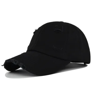 Casual Twill Adjustable Ripped Baseball Cap With Curved Brim Hat