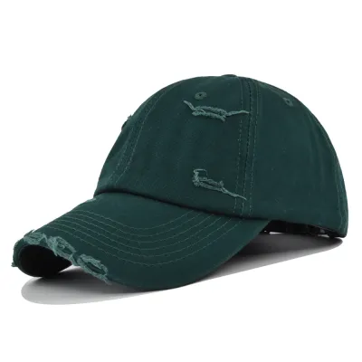 Casual Twill Adjustable Ripped Baseball Cap With Curved Brim Hat