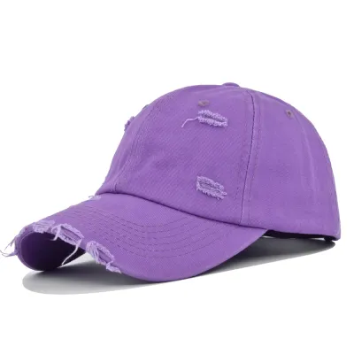 Casual Twill Adjustable Ripped Baseball Cap With Curved Brim Hat