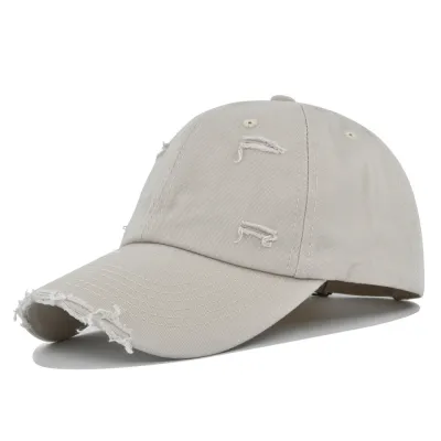 Casual Twill Adjustable Ripped Baseball Cap With Curved Brim Hat