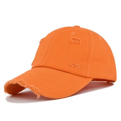 Casual Twill Adjustable Ripped Baseball Cap With Curved Brim Hat