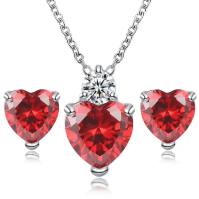 Heart Shaped Alloy Necklace Earring Stud Jewelry Set for Women Wedding