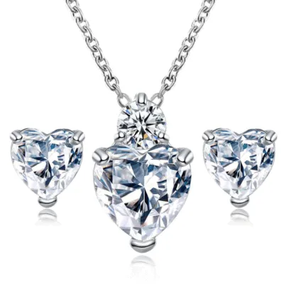 Heart Shaped Alloy Necklace Earring Stud Jewelry Set for Women Wedding