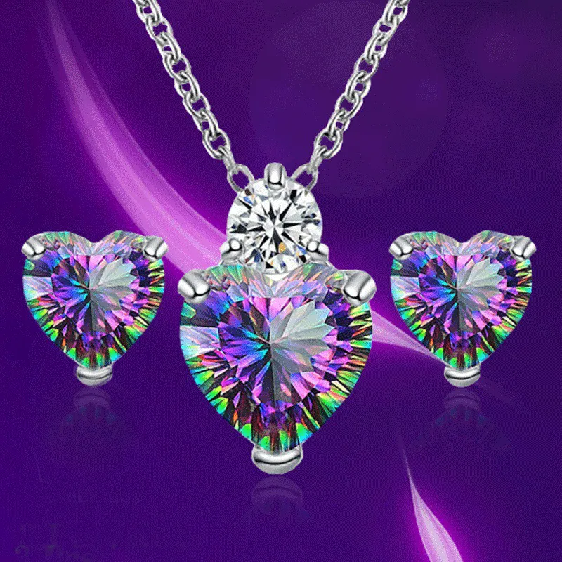 Heart Shaped Alloy Necklace Earring Stud Jewelry Set for Women Wedding