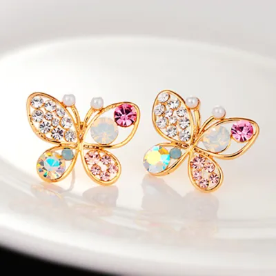 Women Exquisite Imitation Crystal Butterfly Shaped Stud Earrings
