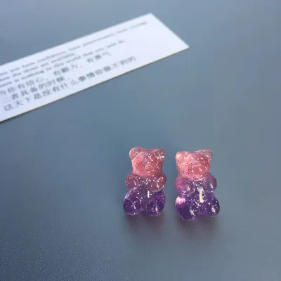 Women Cute Cartoon Bear Shaped Plastic Resin Stud Earrings
