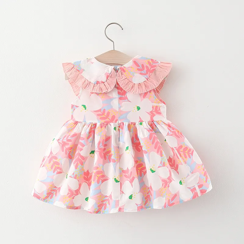 Baby Girls Pastoral Doll Collar Sleeveless Loose Dress With Straw Woven Crossbody Bag Set