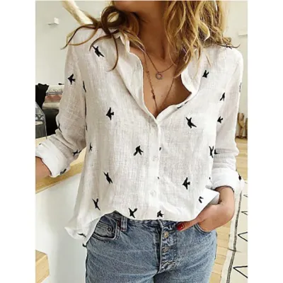 Women Long Sleeves Polka Dot Casual Blouse