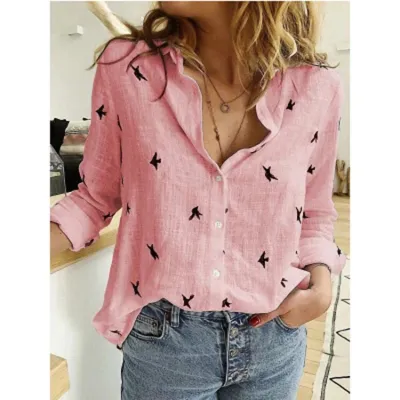 Women Long Sleeves Polka Dot Casual Blouse