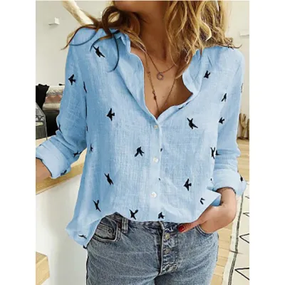 Women Long Sleeves Polka Dot Casual Blouse
