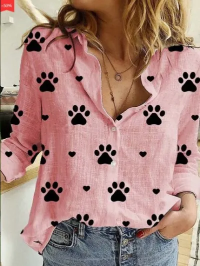 Women Long Sleeves Polka Dot Casual Blouse