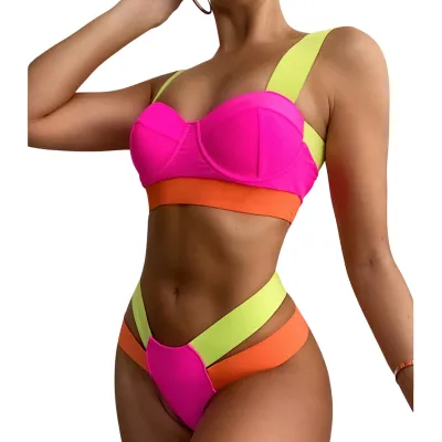 Black Push Up Swimsuit Women Splicing Bathing Swimming Suit