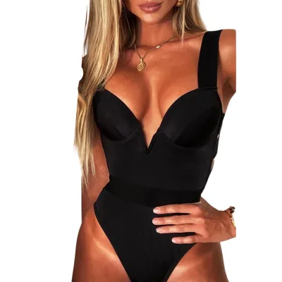 Black Push Up Swimsuit Women Splicing Bathing Swimming Suit