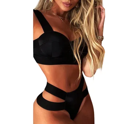 Black Push Up Swimsuit Women Splicing Bathing Swimming Suit