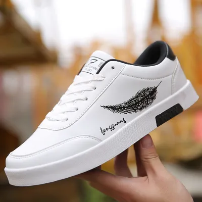 Men Outdoor Casual Feather Pattern Lace Up PU Sneakers Low Top Round Toe