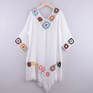 Women Bohemian Cover Up Sexy Hollow Out Beach Dress Summer