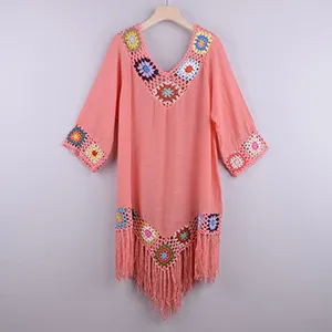 Women Bohemian Cover Up Sexy Hollow Out Beach Dress Summer