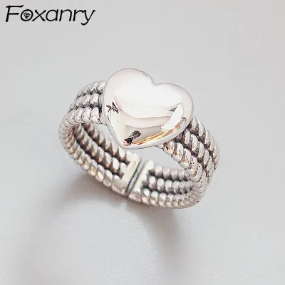 Women Hiphop Heart Shaped Geometric Wedding Band Ring