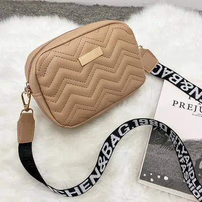 Women Fashion Casual Wave Stitch Design Solid Color PU Crossbody Bag
