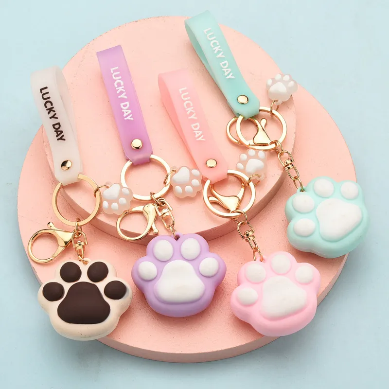 Cute Cartoon Dog Cat Paw Shaped Resin Key Chain