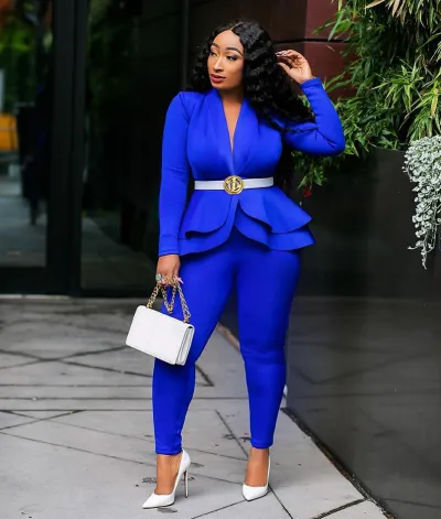 Women Two Piece Set Tracksuit Full Sleeve Ruffles Blazers Pencil Pants Suit Office Lady Outfits