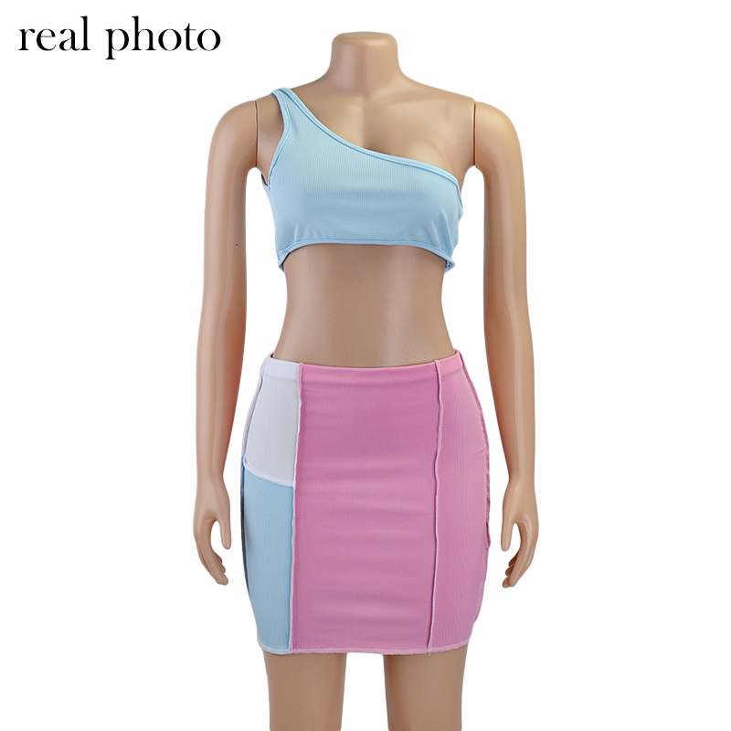 トップス taki sama Wholesale Two Piece Sets One Shoulder Tank Top And Skirts