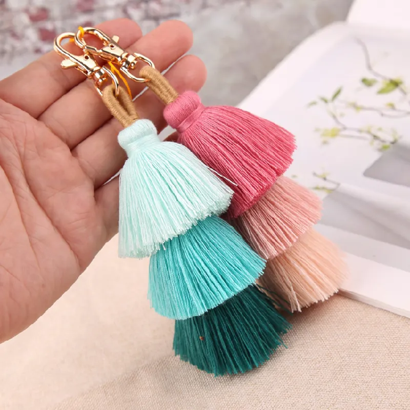 Unisex Bohemian Handmade Color Blocking Tassels Keychain