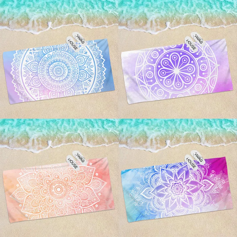 Fashion Mandala Beach Print Rectangular Fringe Towel for Women