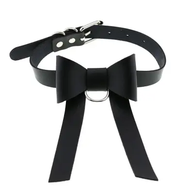 Women Gothic Solid Color Bowknot Design Choker Necklace