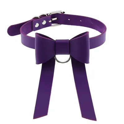 Women Gothic Solid Color Bowknot Design Choker Necklace