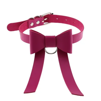 Women Gothic Solid Color Bowknot Design Choker Necklace