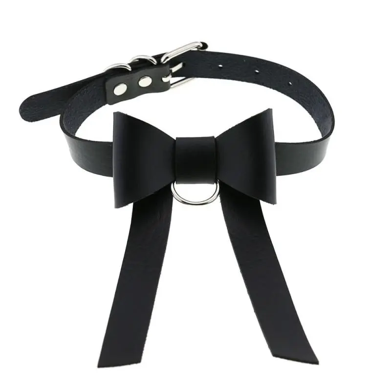 Women Gothic Solid Color Bowknot Design Choker Necklace