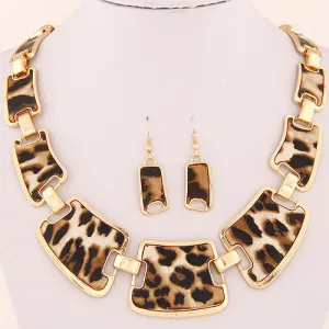 Women Vintage Leopard Printed Alloy Jewelry Set