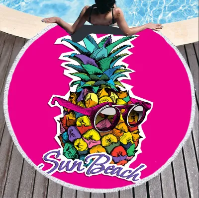 Summer Round Pineapple Pattern Fringed 3D Digital Print Beach Towel