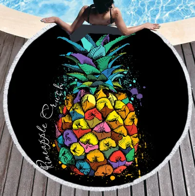 Summer Round Pineapple Pattern Fringed 3D Digital Print Beach Towel