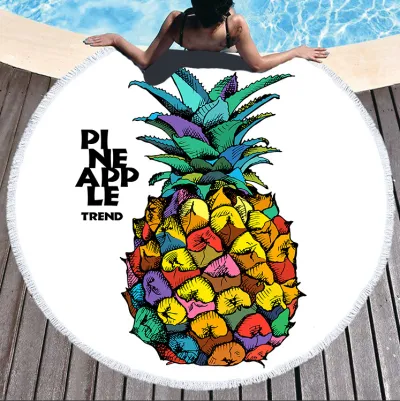 Summer Round Pineapple Pattern Fringed 3D Digital Print Beach Towel