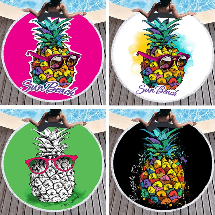 Summer Round Pineapple Pattern Fringed 3D Digital Print Beach Towel