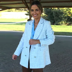 Women Vintage Plaid Double Breasted Blazer for Office Casual Wear