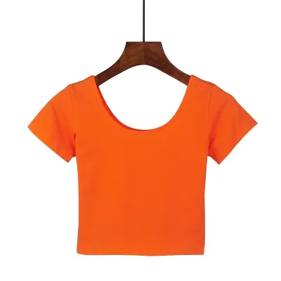 Women Edgy Sexy Solid Color Short-sleeved Round Neck Crop Top