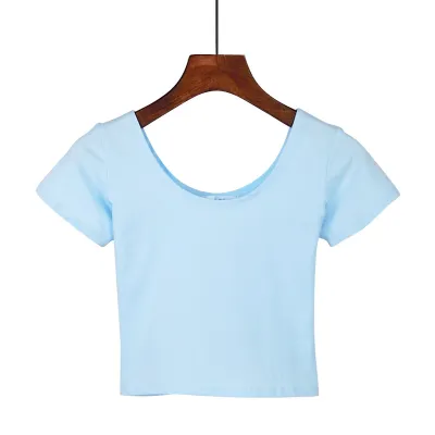 Women Edgy Sexy Solid Color Short-sleeved Round Neck Crop Top