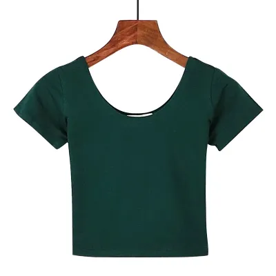 Women Edgy Sexy Solid Color Short-sleeved Round Neck Crop Top