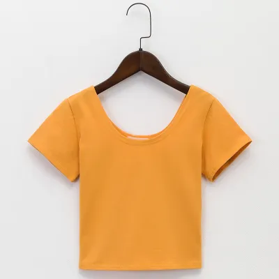 Women Edgy Sexy Solid Color Short-sleeved Round Neck Crop Top