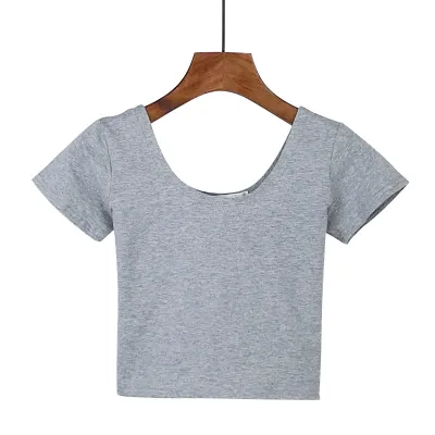 Women Edgy Sexy Solid Color Short-sleeved Round Neck Crop Top