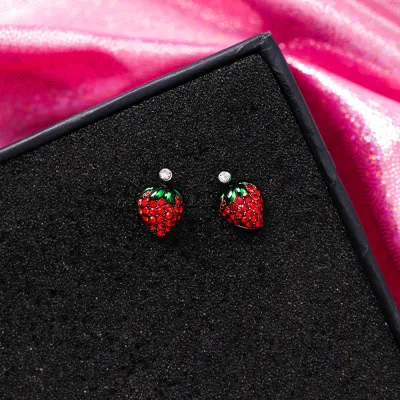 Women Exquisite Rhinestone Food Shaped Fruit Stud Earrings Trendy Zinc Alloy Cubic Zirconia
