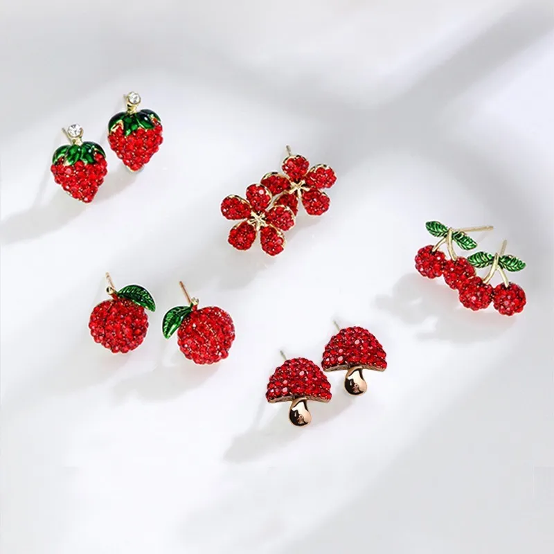Women Exquisite Rhinestone Food Shaped Fruit Stud Earrings Trendy Zinc Alloy Cubic Zirconia