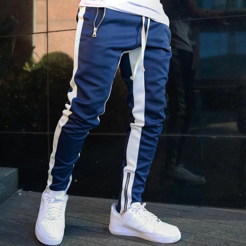 Men Fashion Casual Fitness Skinny Color Block Sports Pants