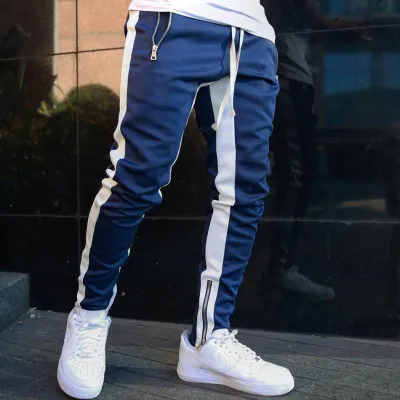 Men Fashion Casual Fitness Skinny Color Blocking Sports Pants