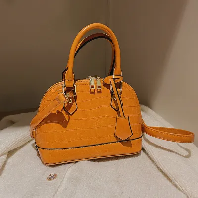 Women Fashion Zipper Crocodile Pattern PU Shell Shape Crossbody Bag