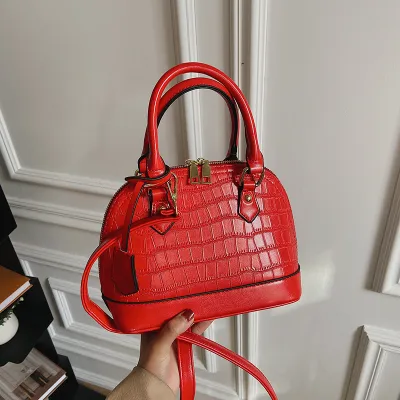 Women Fashion Zipper Crocodile Pattern PU Shell Shape Crossbody Bag